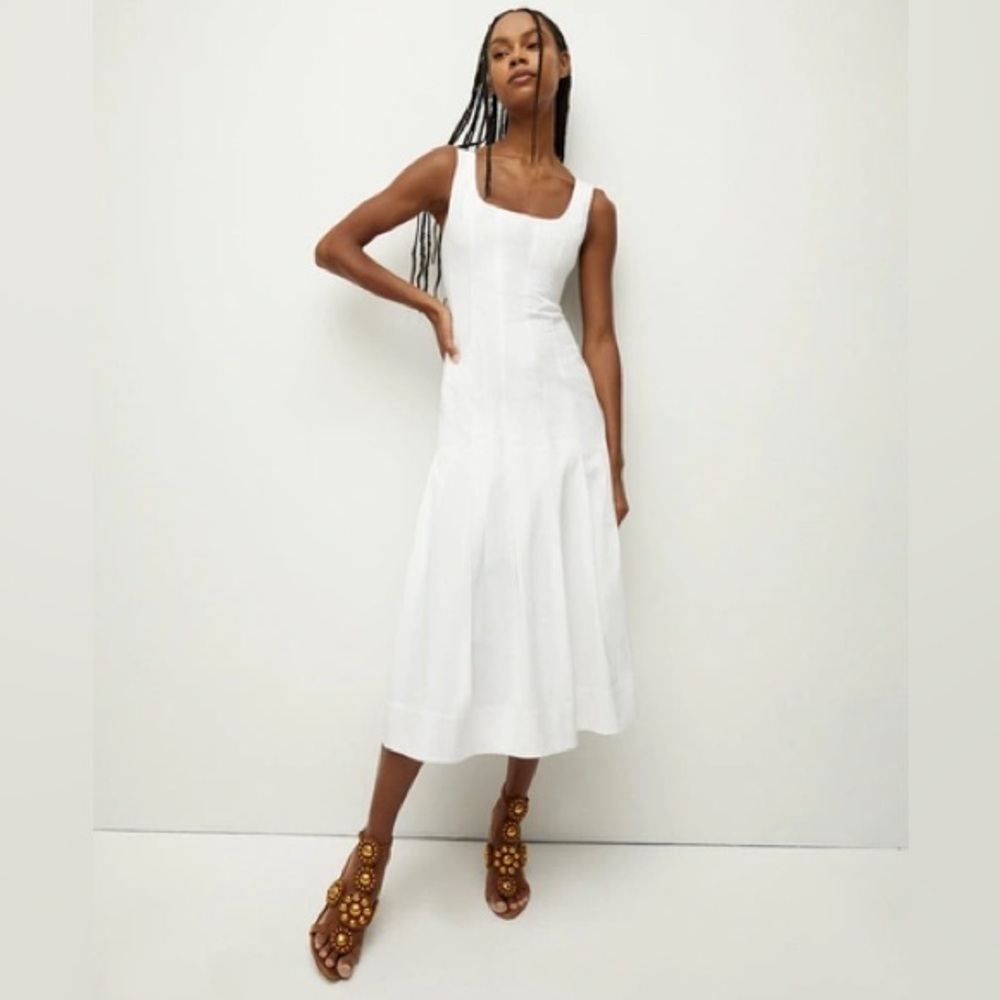 VERONICA BEARD Jolie Paneled Stretch-Cotton Poplin White Midi Dress EUC Size 00